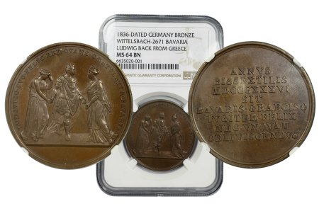 Bavaria 1836 Ludwig’s Return From Visiting Greece Medal Ngc Ms64bn